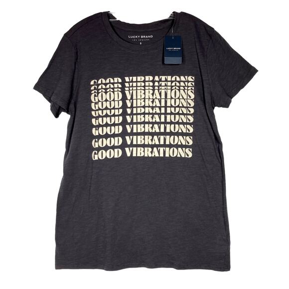 NEW Lucky Brand T-Shirt Charcoal Gray Good Vibrations Graphic Size S - Picture 1 of 5